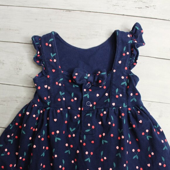 Carter's Baby Girl's Cotton Dress Size 6 Months Navy Blue Red Cherries - Picture 5 of 5